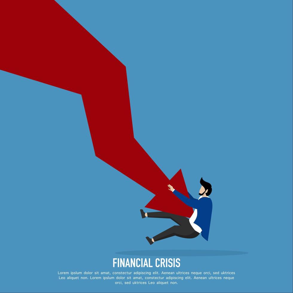 Bankrupt concept. Businessman stabbing graphic. economic downturn, profit and loss, business and finance, crisis, loss of money business vector. Financial downturn arrow, global recession effect. vector
