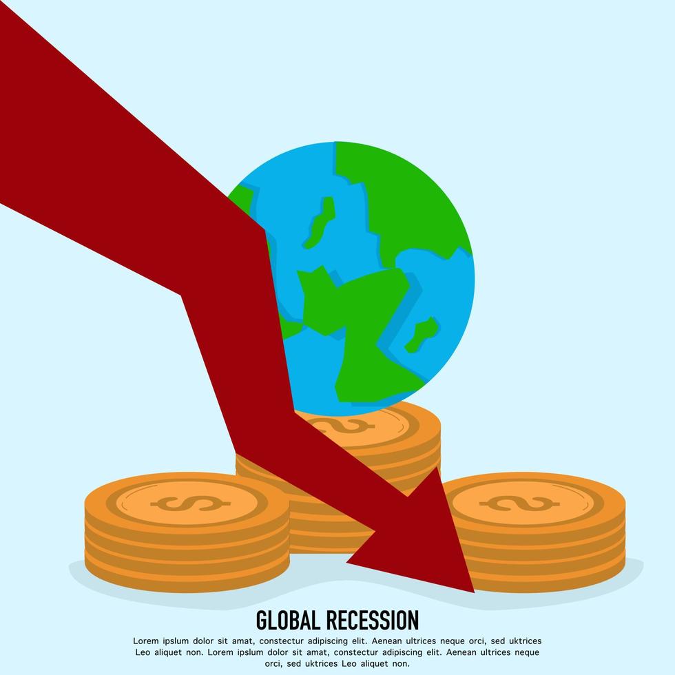 the concept of financial crisis. The concept of a small person who went bankrupt. distressed businesse. corporate bankruptcy. A graph with a falling arrow indicates an economic collapse. vector