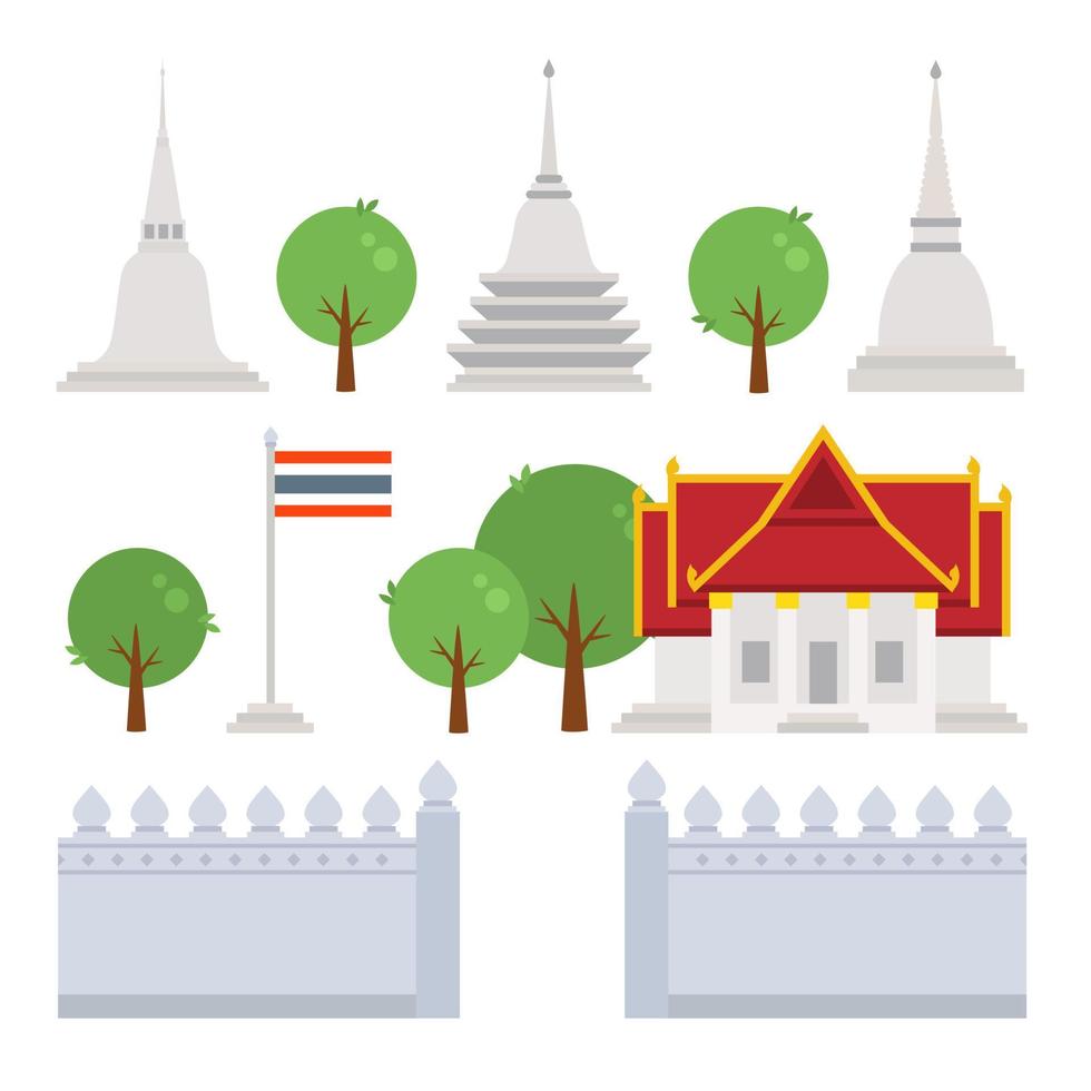 Temple in thailand set. vector