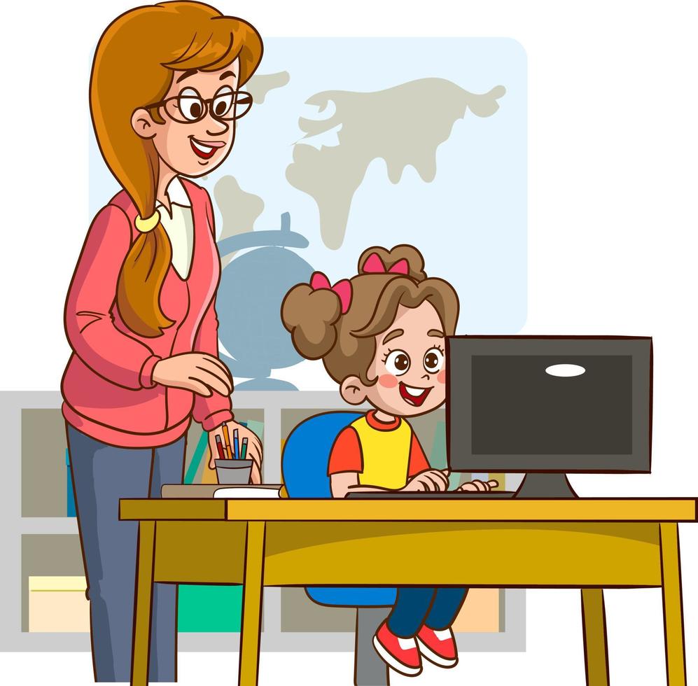 Teacher teaching students in classroom illustration vector