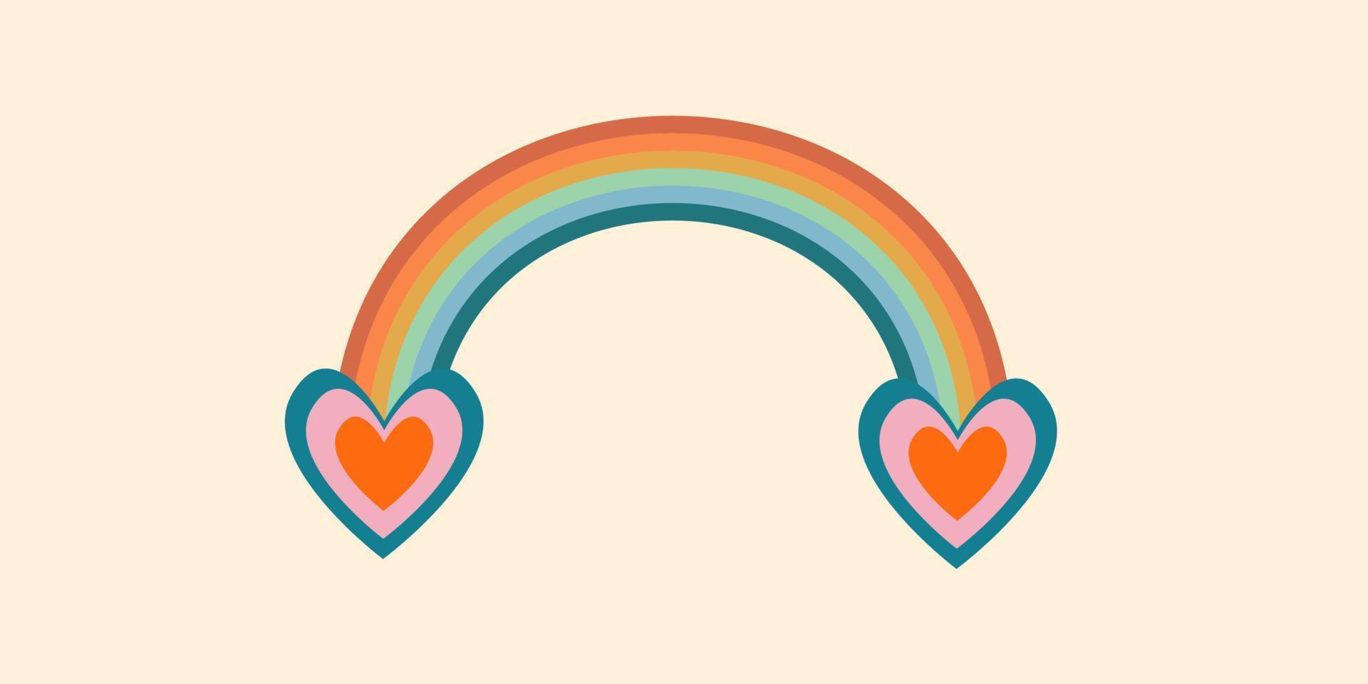 pancarta retro con arco iris. Hippy de los 70. estampado para camiseta de niña y pegatina, pancarta. vector