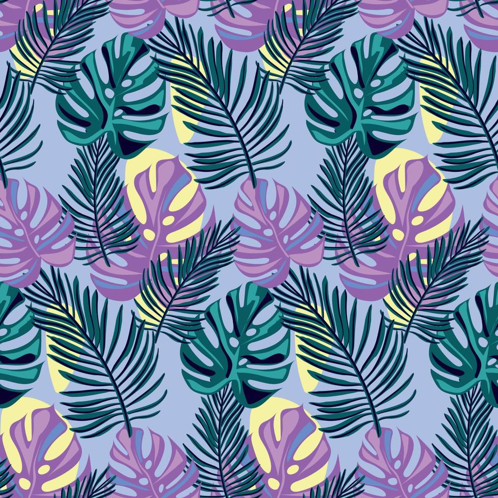 Tropical seamless natural pattern of exotic leaves. Vector floral background. Beautiful allover print with hand drawn exotic plants. Swimwear botanical design.