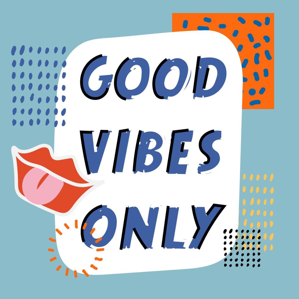 Good vibes lettering with vintage hippie styled. Good vibes sticker design template. Isolated on white background. Vector illustration.