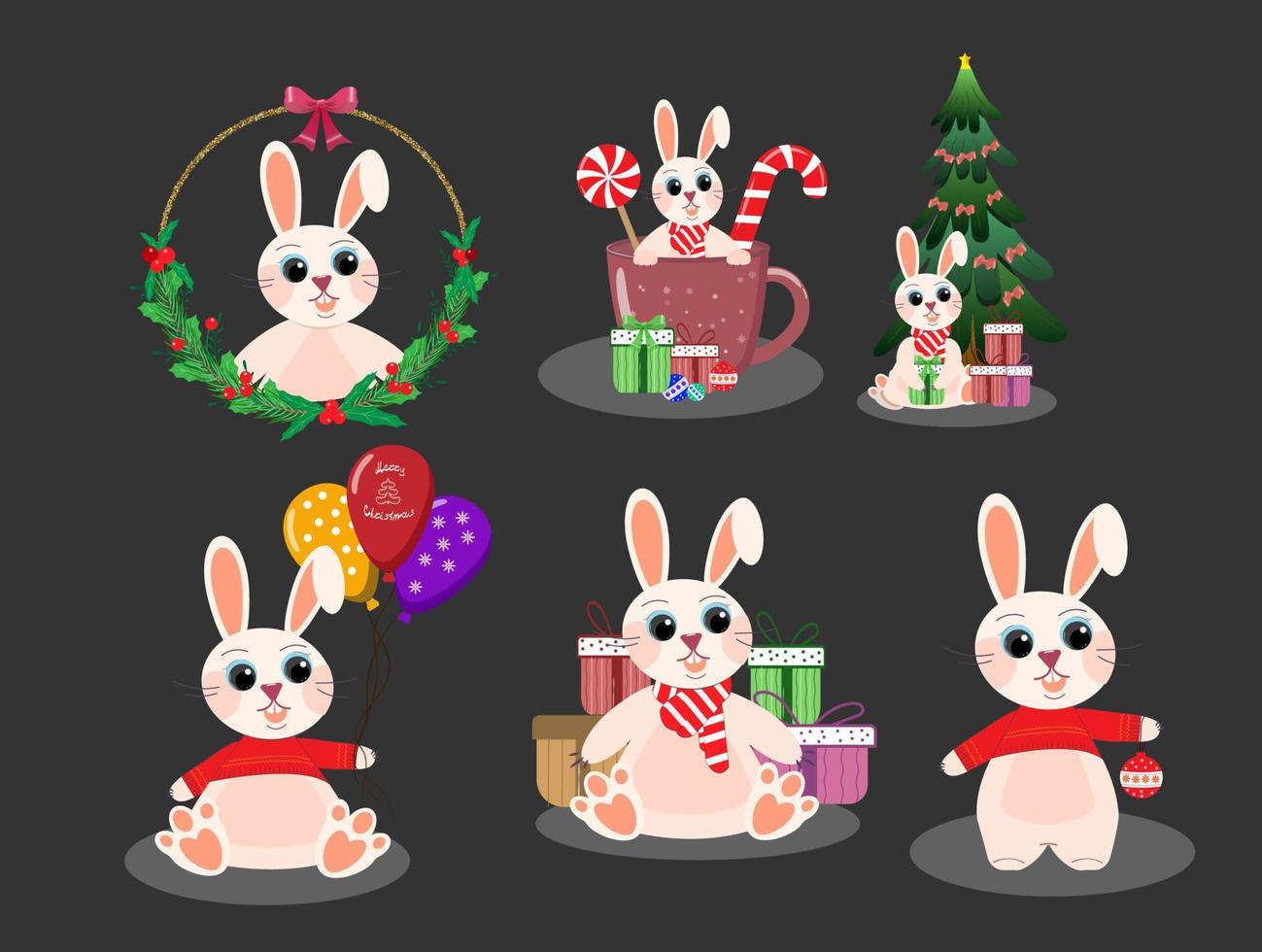 colección de conejitos de navidad vector