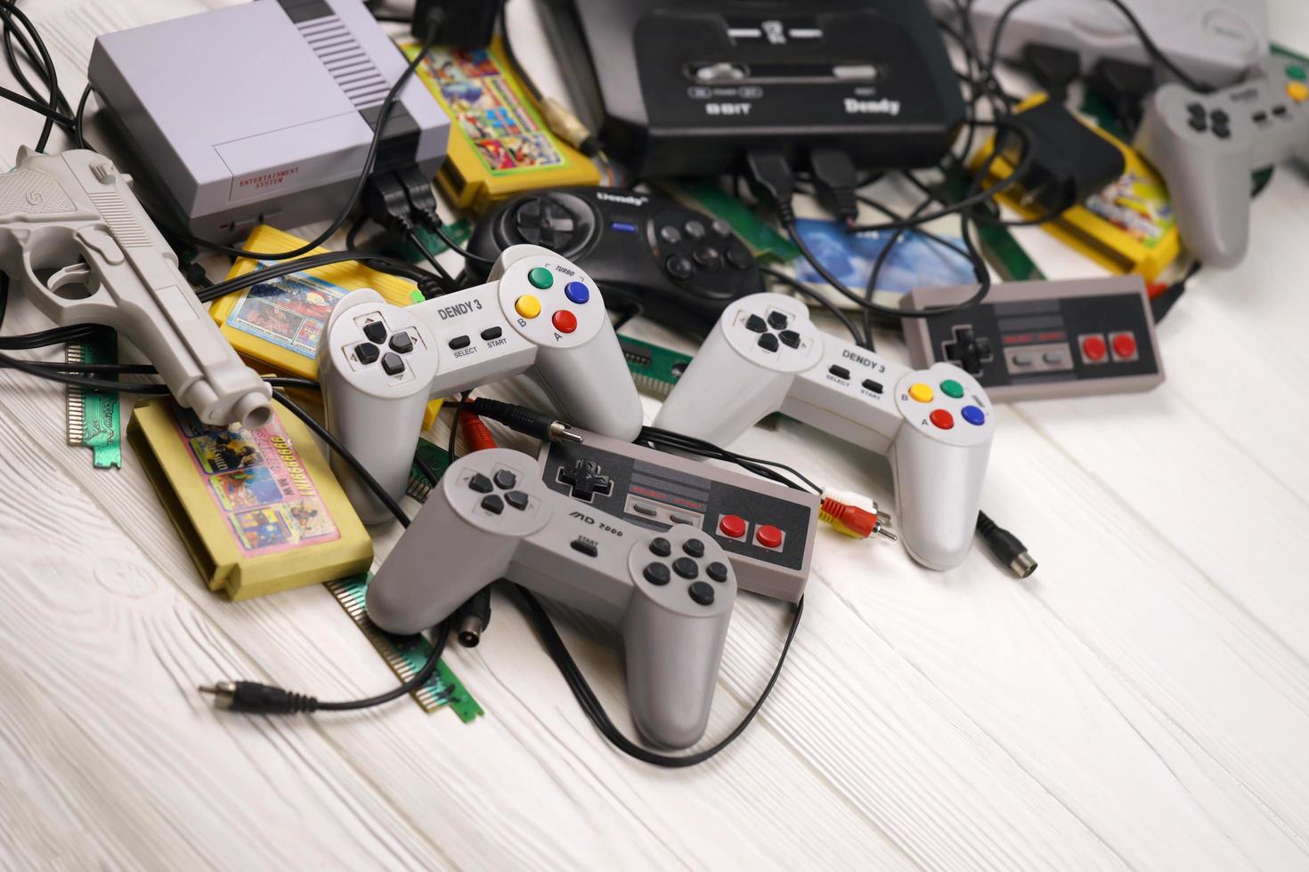 KHARKOV, UKRAINE DECEMBER 27, 2022 Pile of old 8bit video game