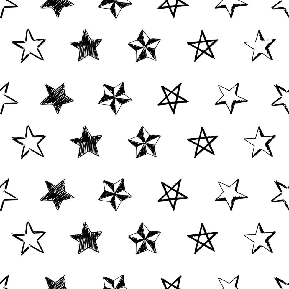 fondo transparente de estrellas de garabatos. estrellas dibujadas a mano negra sobre fondo blanco. ilustración vectorial vector