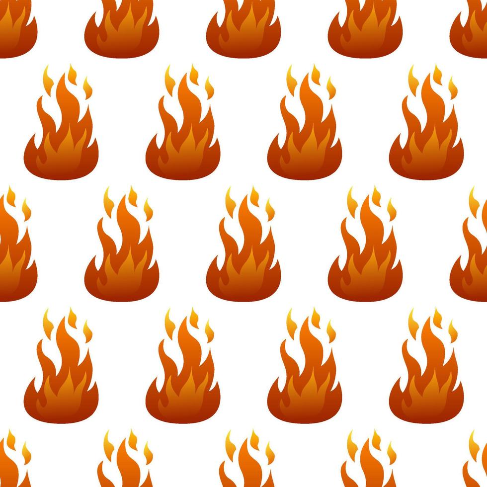 Seamless pattern with fire flame on white background. Vector illustration.