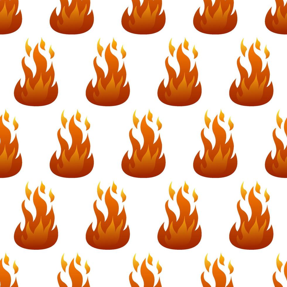 Seamless pattern with fire flame on white background. Vector illustration.