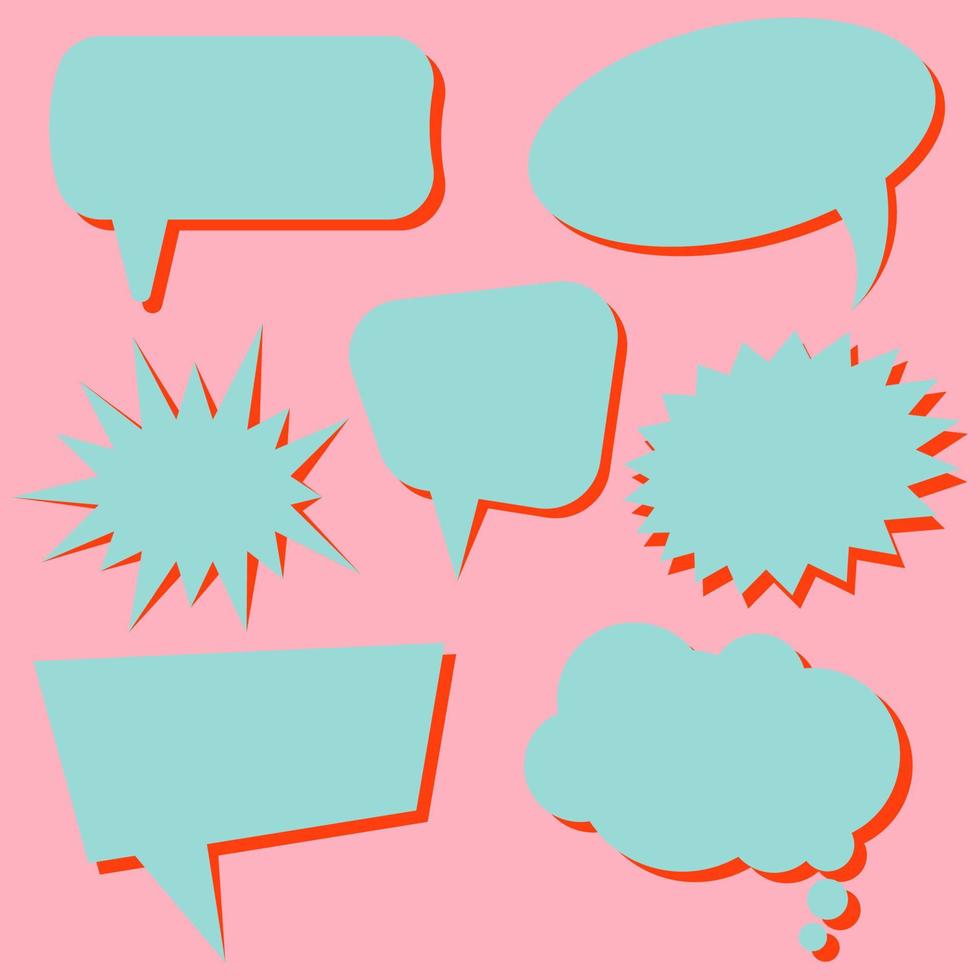 Set of blue speech bubbles without phrases on pink background. Vector illustration.