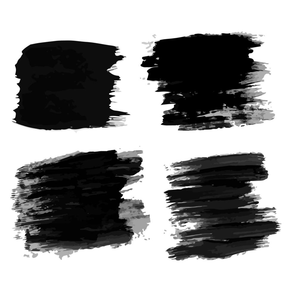 Set of four black hand drawn ink stains. Ink spots isolated on white background. Vector illustration