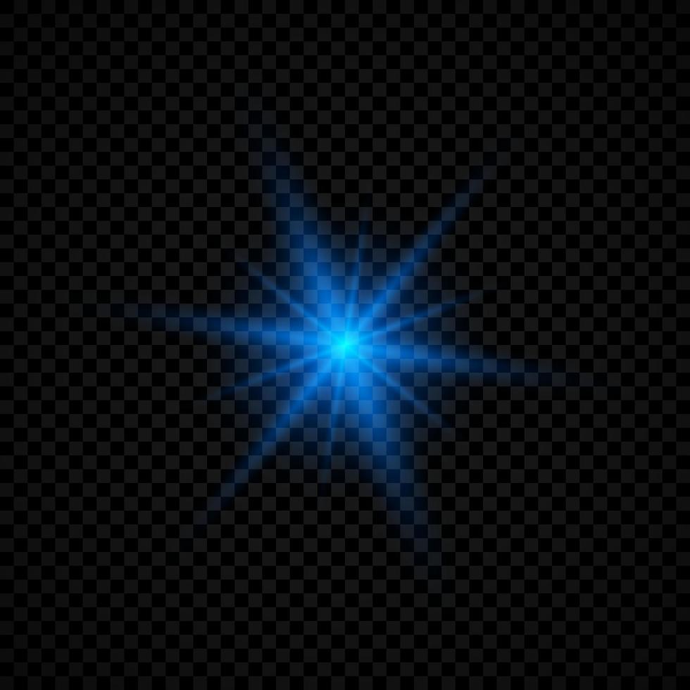 Light effect of lens flares. Blue glowing lights starburst effects with sparkles. Vector illustration