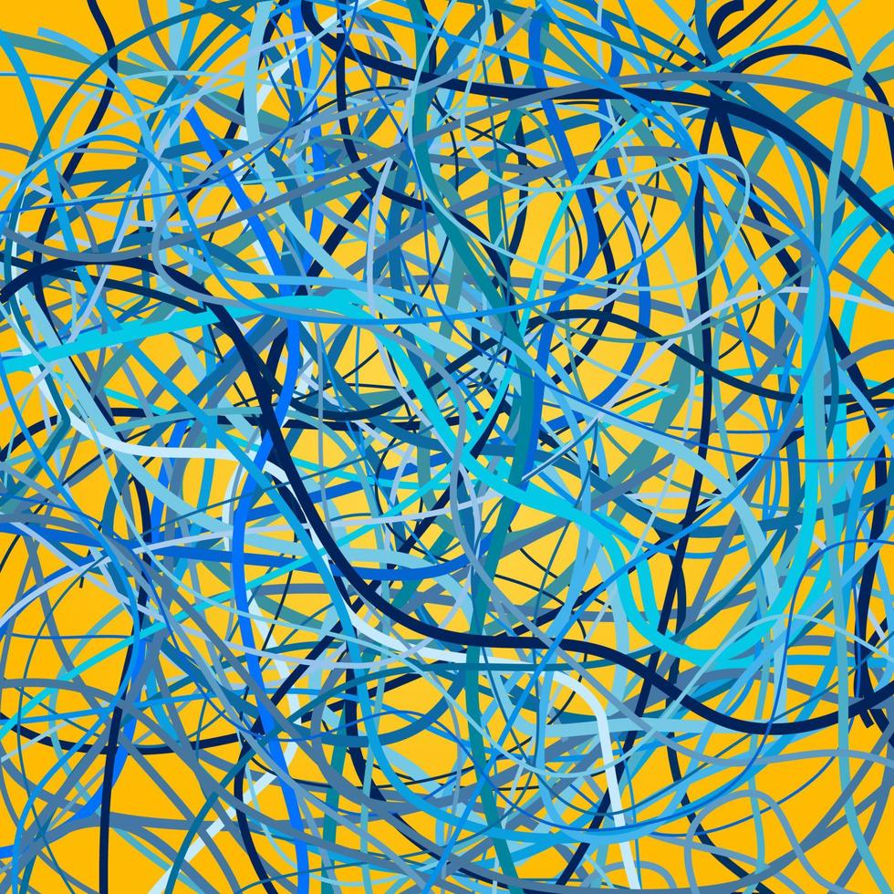 Vector background with moving blue lines. Bright blue curves lines on yellow background.