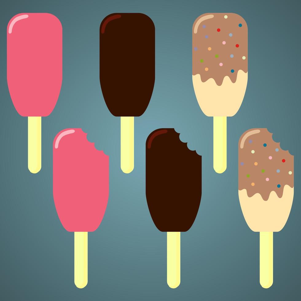 Ice Cream Vector Set. Ice Cream Dessert on a Wooden Stick.