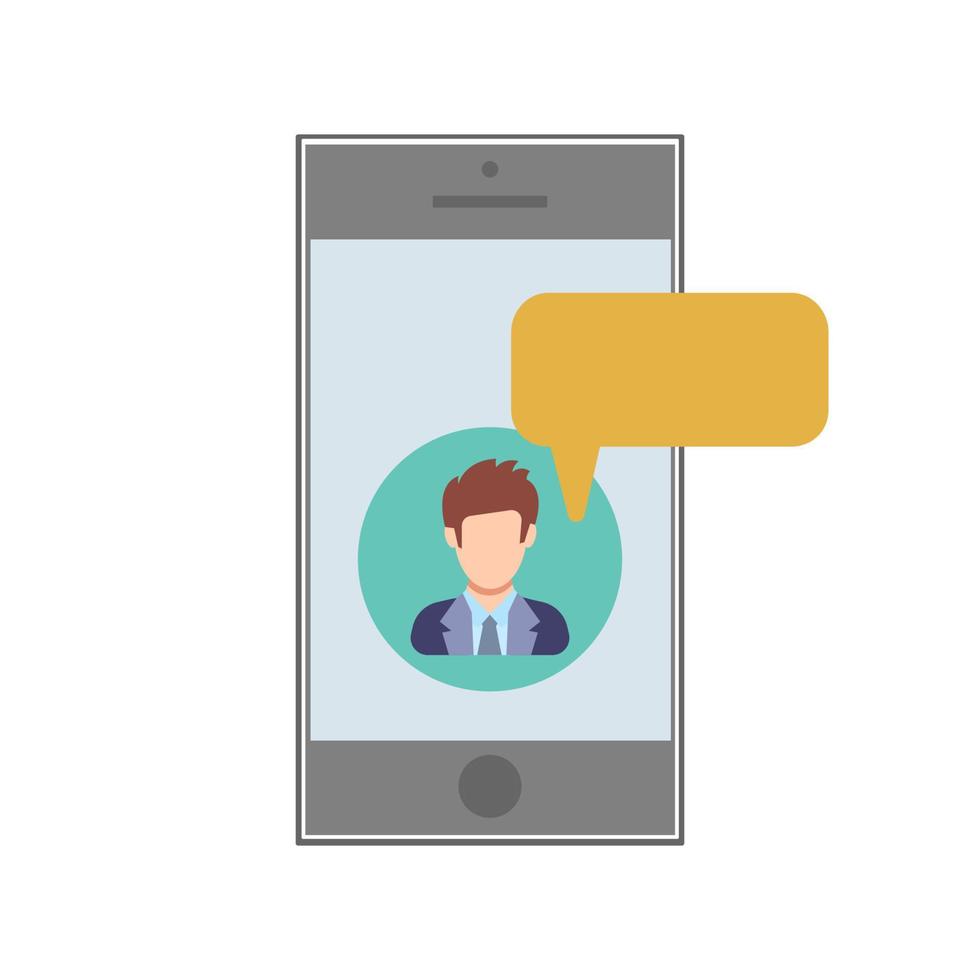Text message. SMS from a man to a mobile device. People icon in flat