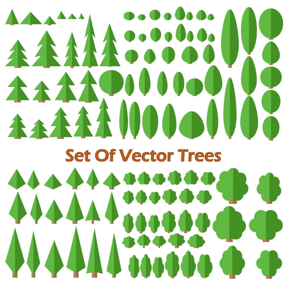 Set Of Flat Vector Trees. Forest elements. Nature collection.