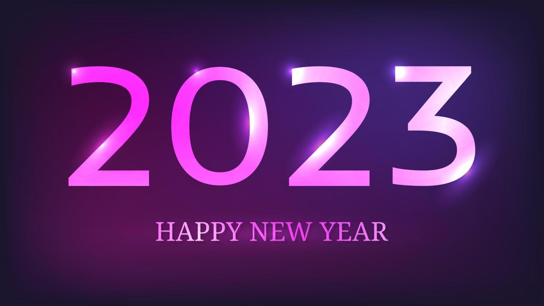 2023 Happy New Year neon background. Abstract neon backdrop with lights for Christmas holiday greeting card, flyers or posters. Vector illustration