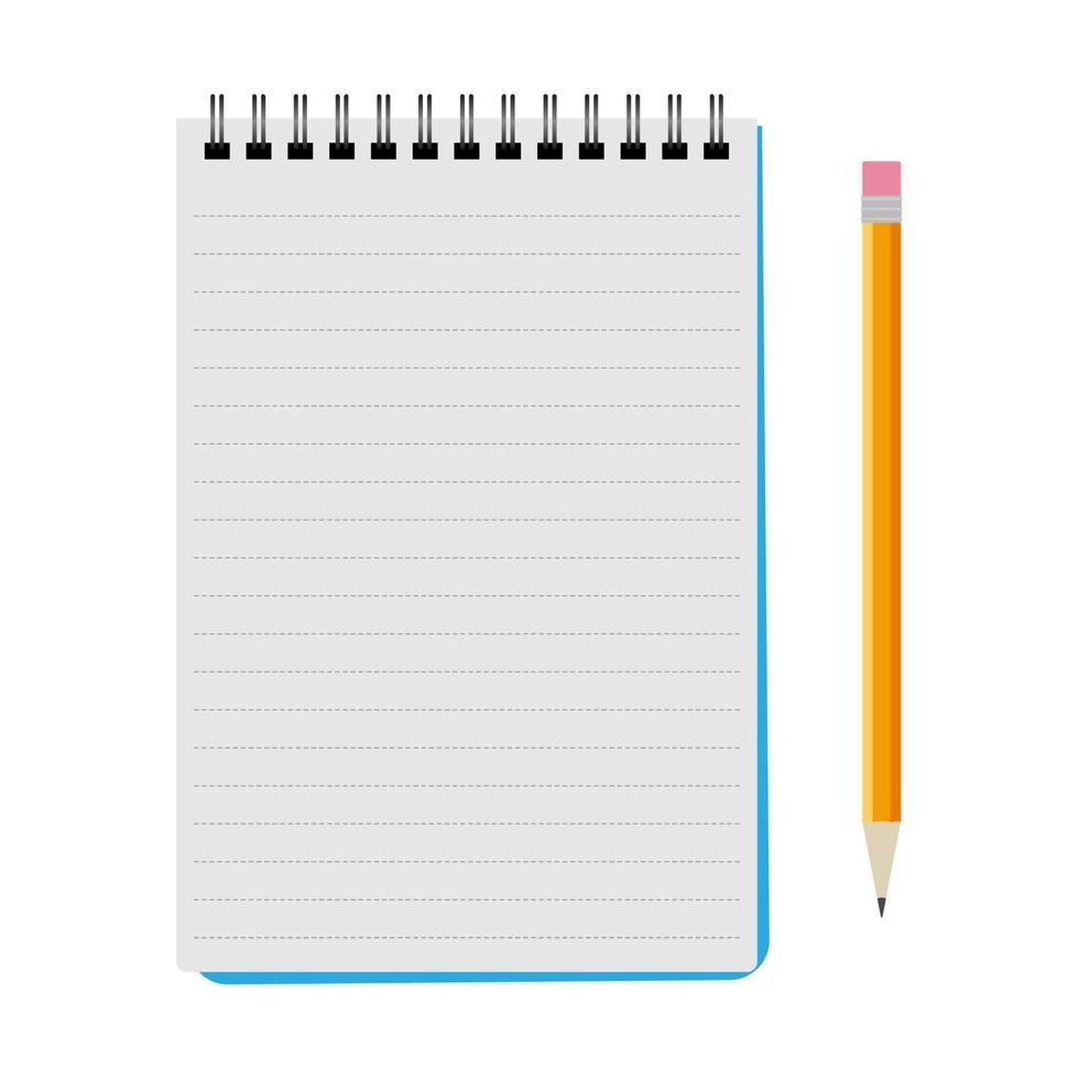 Vector notebook with a yellow pencil on a white background