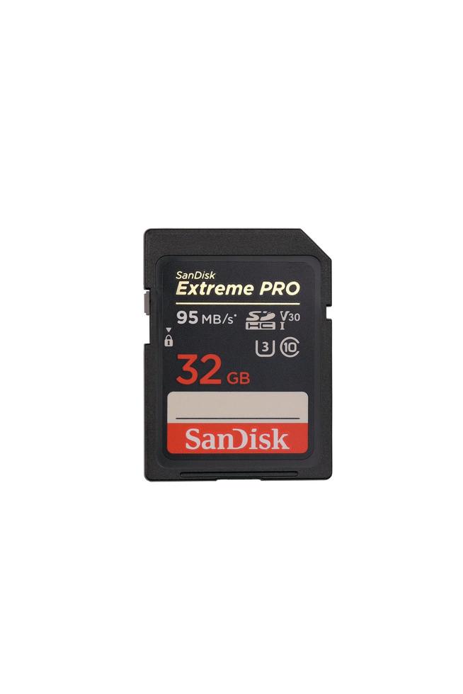 KHARKOV. UKRAINE - MAY 2, 2022 SanDisk Extreme pro sdhc 32gb new memory card for photo and video recording devices