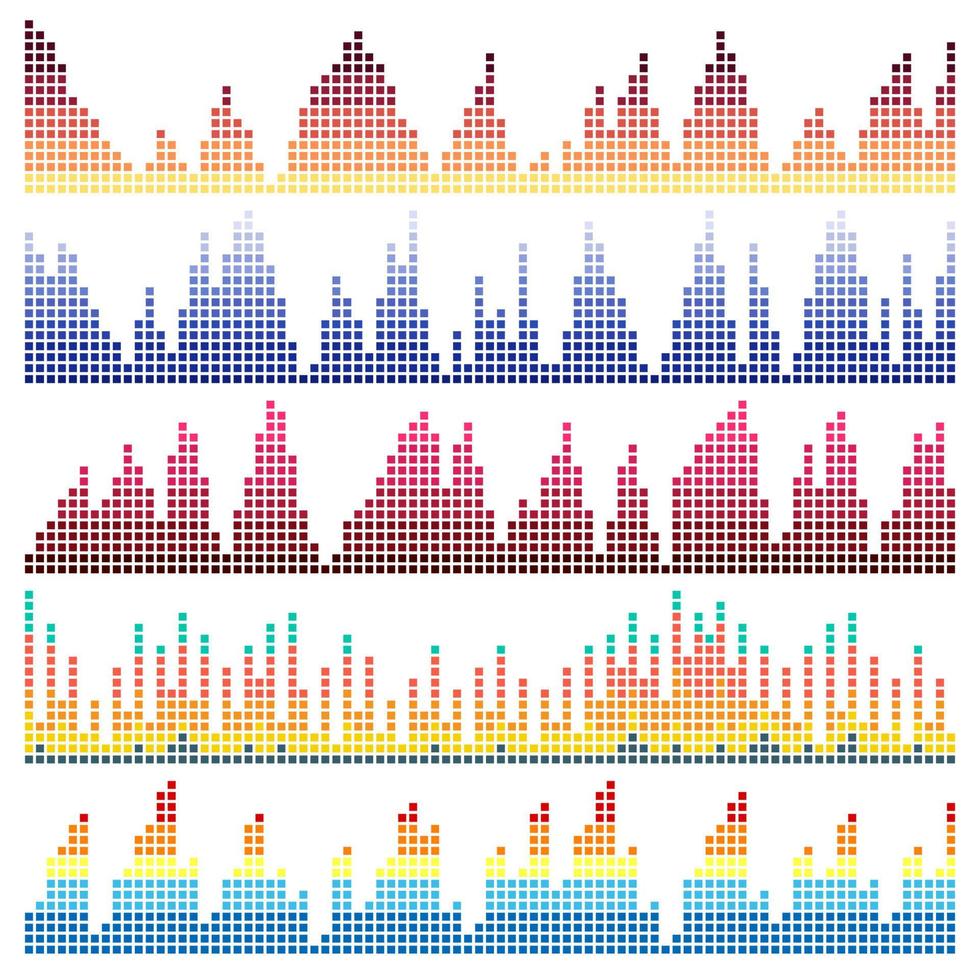 Sound waves vector set. Audio equalizer. Sound and audio waves isolated on black background.