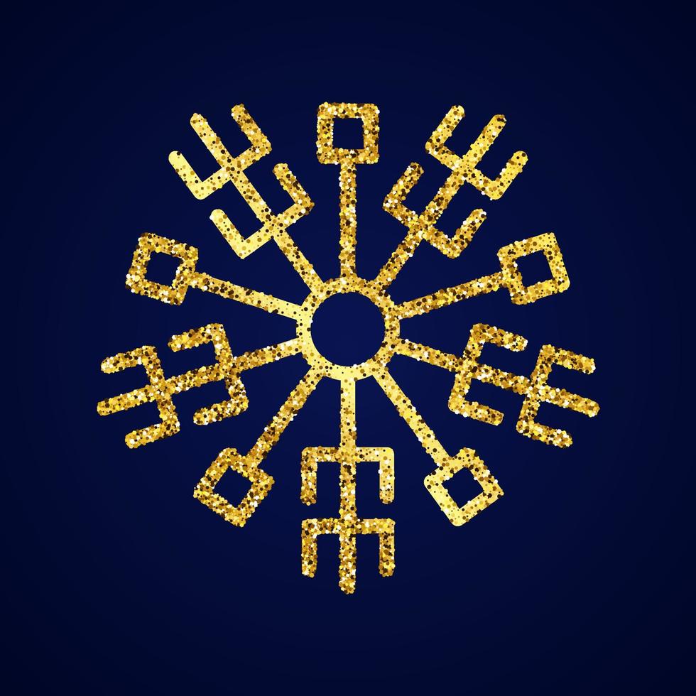 Gold glitter snowflake on dark blue background. Christmas and New Year decoration elements. Vector illustration.