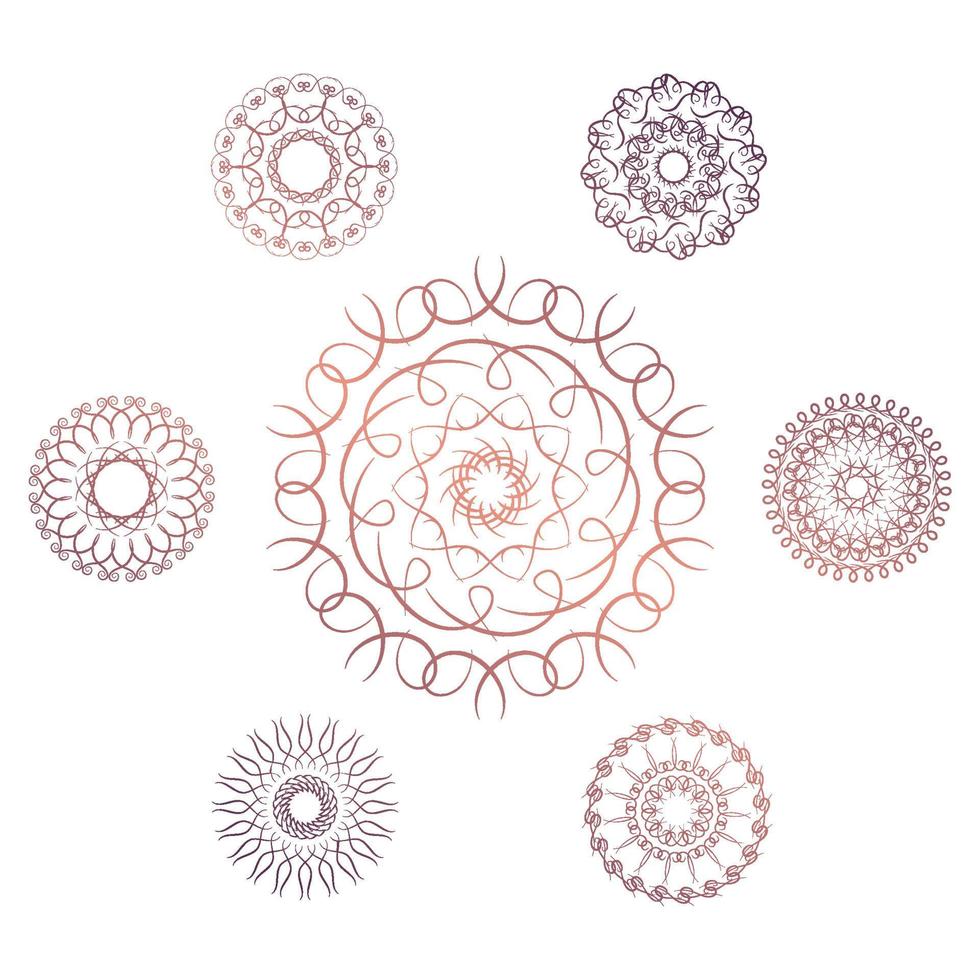 Set of seven geometric circular elements. Vector monogram on white background. Vector illustration