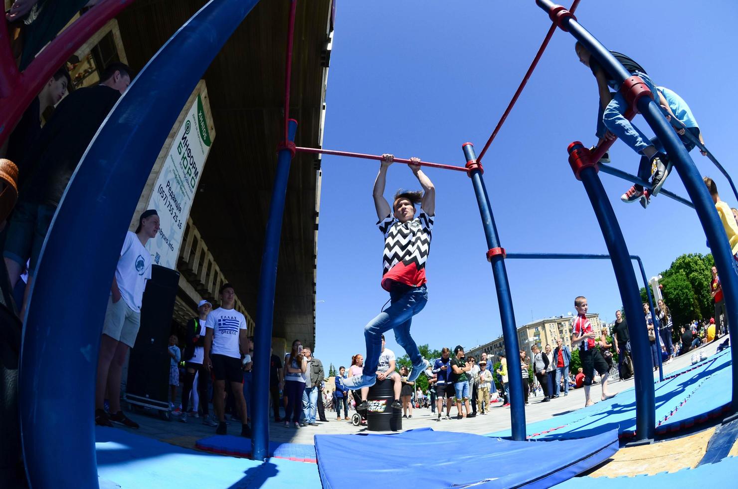 KHARKIV, UKRAINE - 27 MAY, 2022 Street workout show during the annual festival of street cultures photo