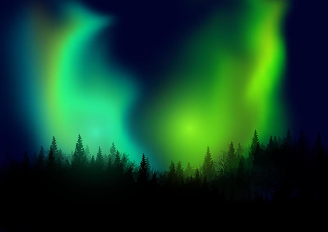 paisaje de árboles contra un cielo con auroras boreales vector