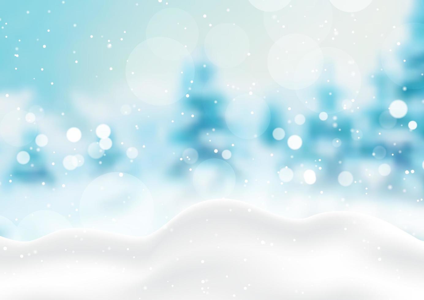 fondo de navidad con nieve contra un paisaje invernal desenfocado vector