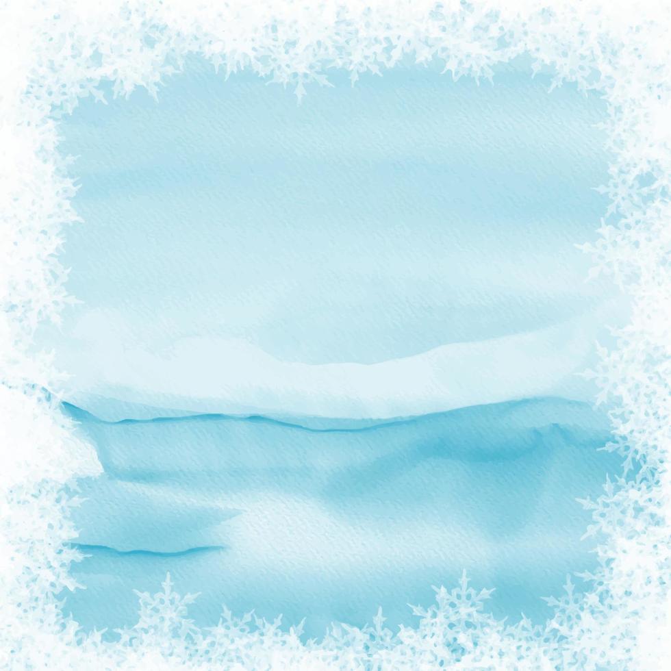 fondo de acuarela de navidad con borde de copo de nieve vector