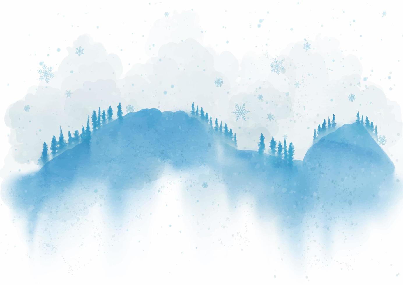 hand painted watercolour Christmas winter landscape vector