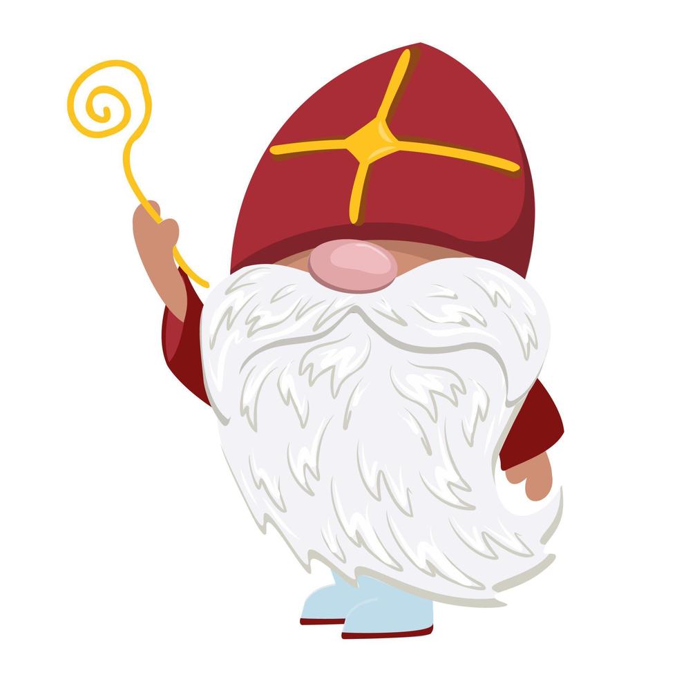 S t. cita del día de nicholas con un lindo gnomo con una gorra roja. víspera de sinterklaas. vector