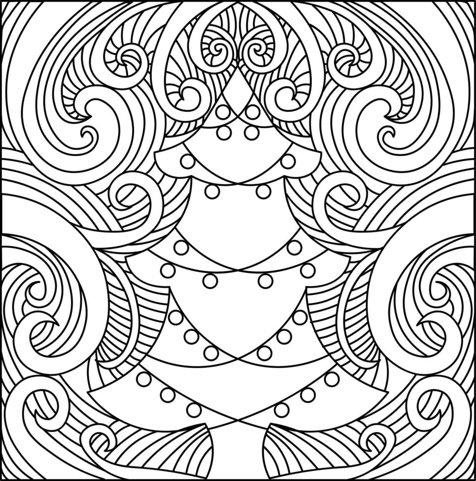 Christmas coloring book. Christmas tree coloring page. Snowflakes and Christmas trees. vector