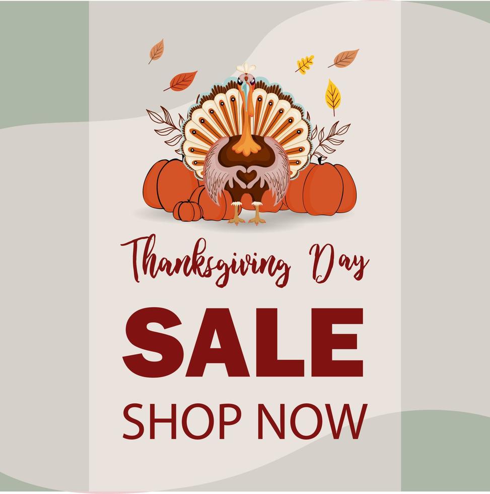 square poster for thanksgiving sale. Cool thanksgiving turkey. Sale invitation. Discounts and promotions. vector