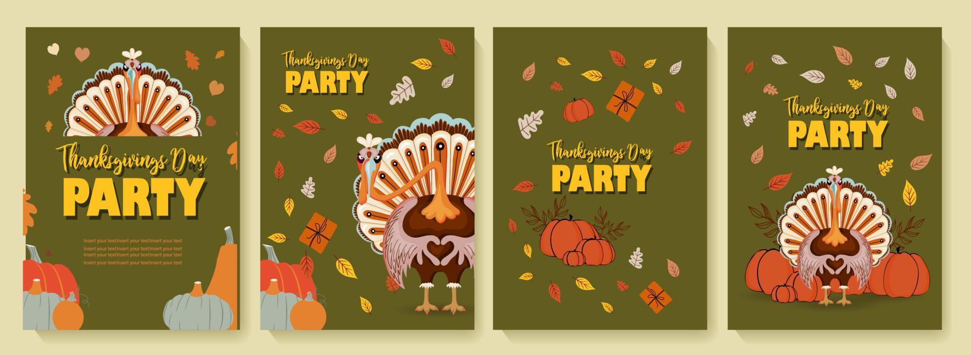 Thanksgiving party vertical banners set. Cool thanksgiving turkey. Party invitation. vector