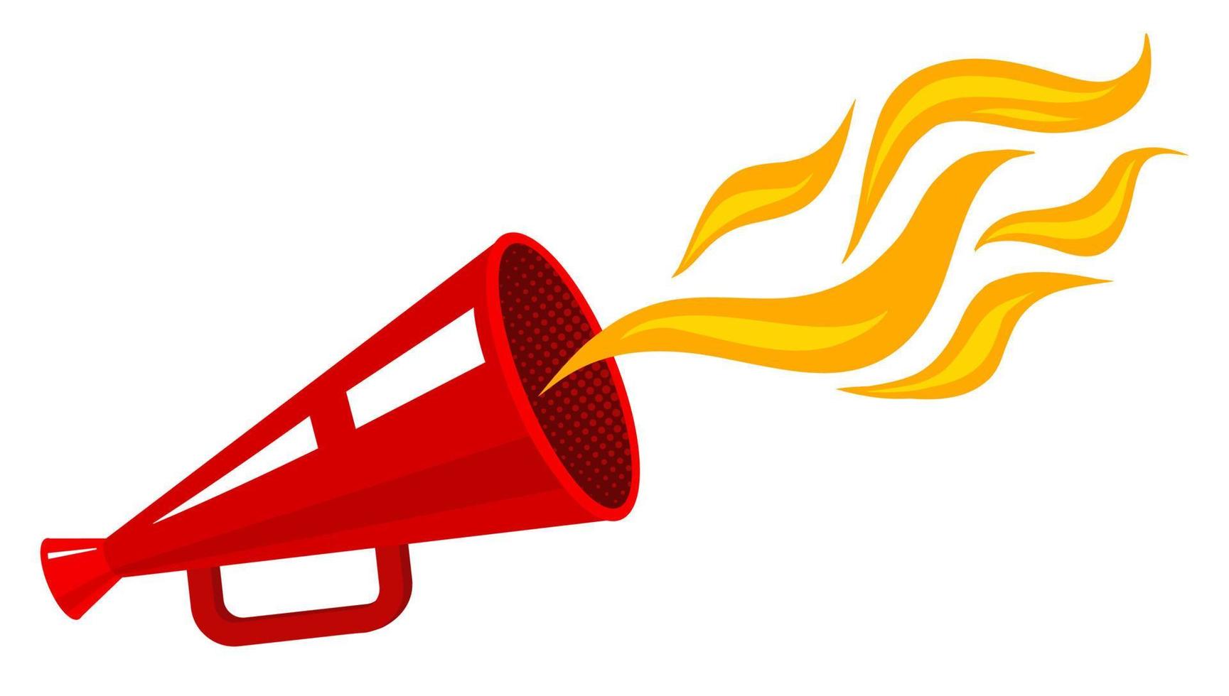 Retro red megaphone with flame. vector