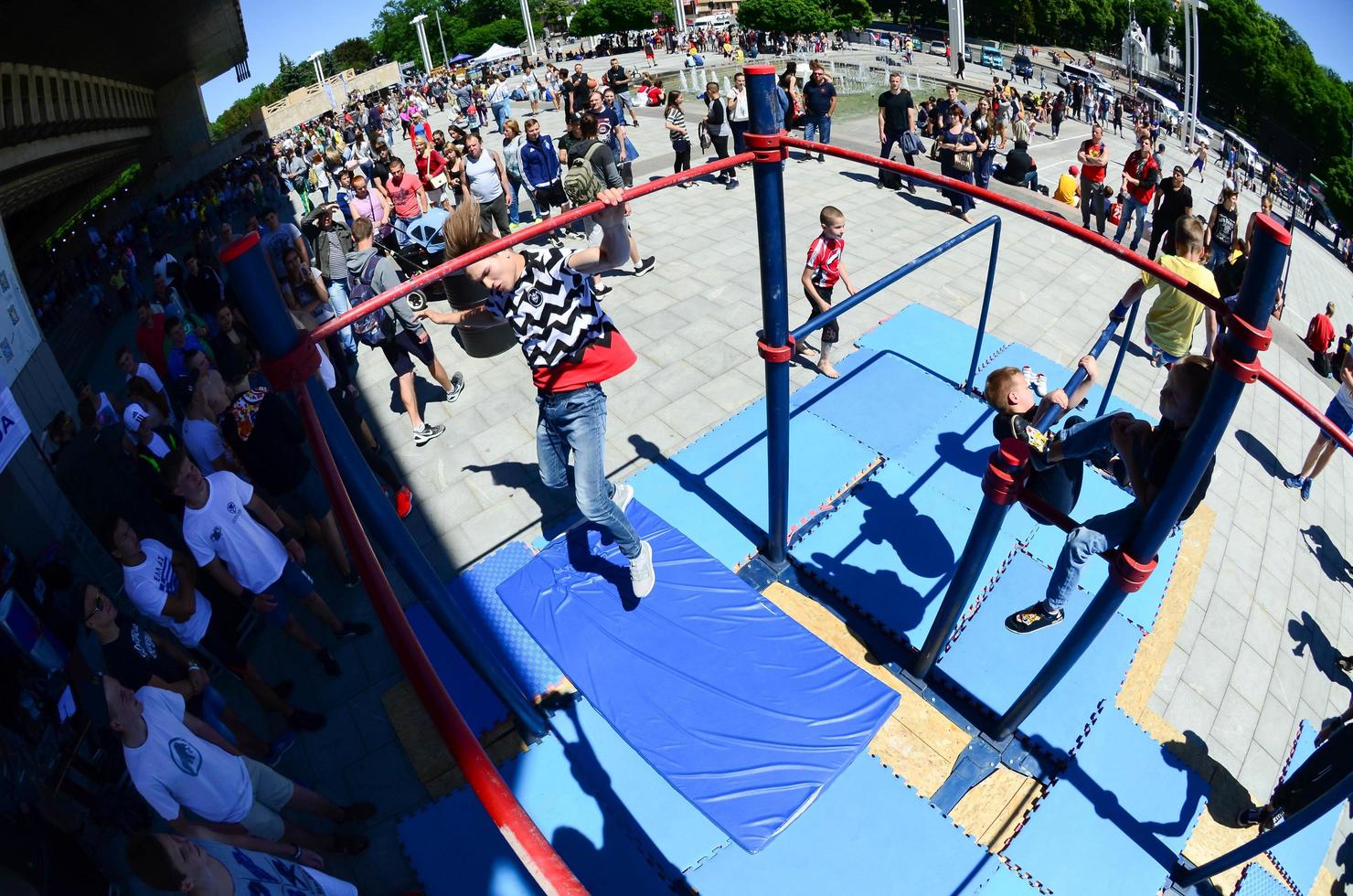 KHARKIV, UKRAINE - 27 MAY, 2022 Street workout show during the annual festival of street cultures photo