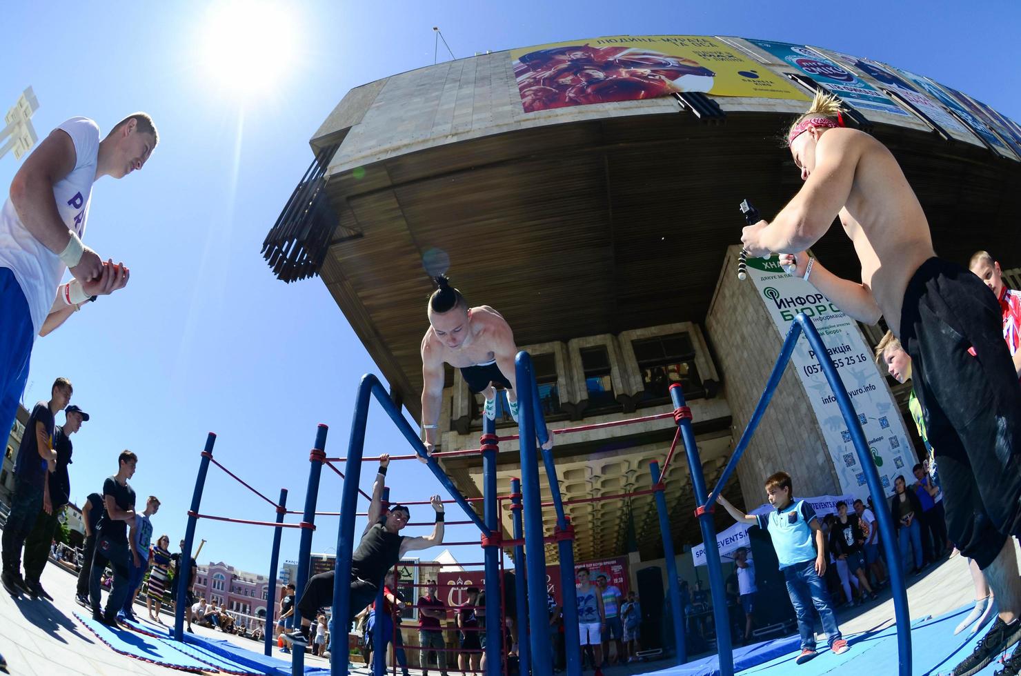 KHARKIV, UKRAINE - 27 MAY, 2022 Street workout show during the annual festival of street cultures photo