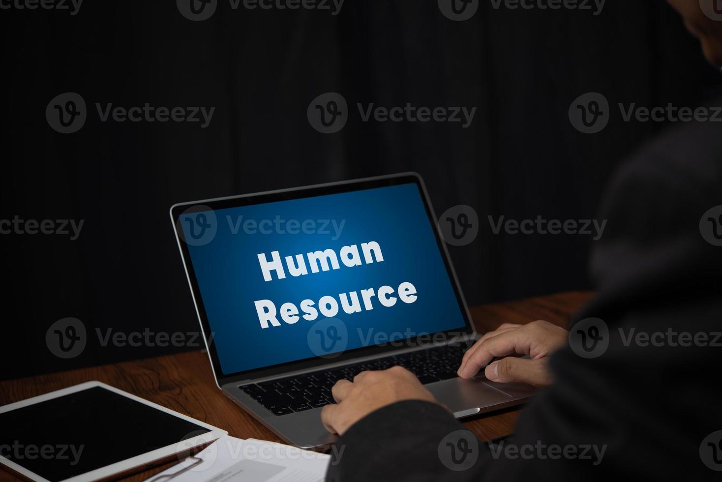 Human Resource Management HRM Strategy Planning research Working and job employee with laptop computer online business concept. photo