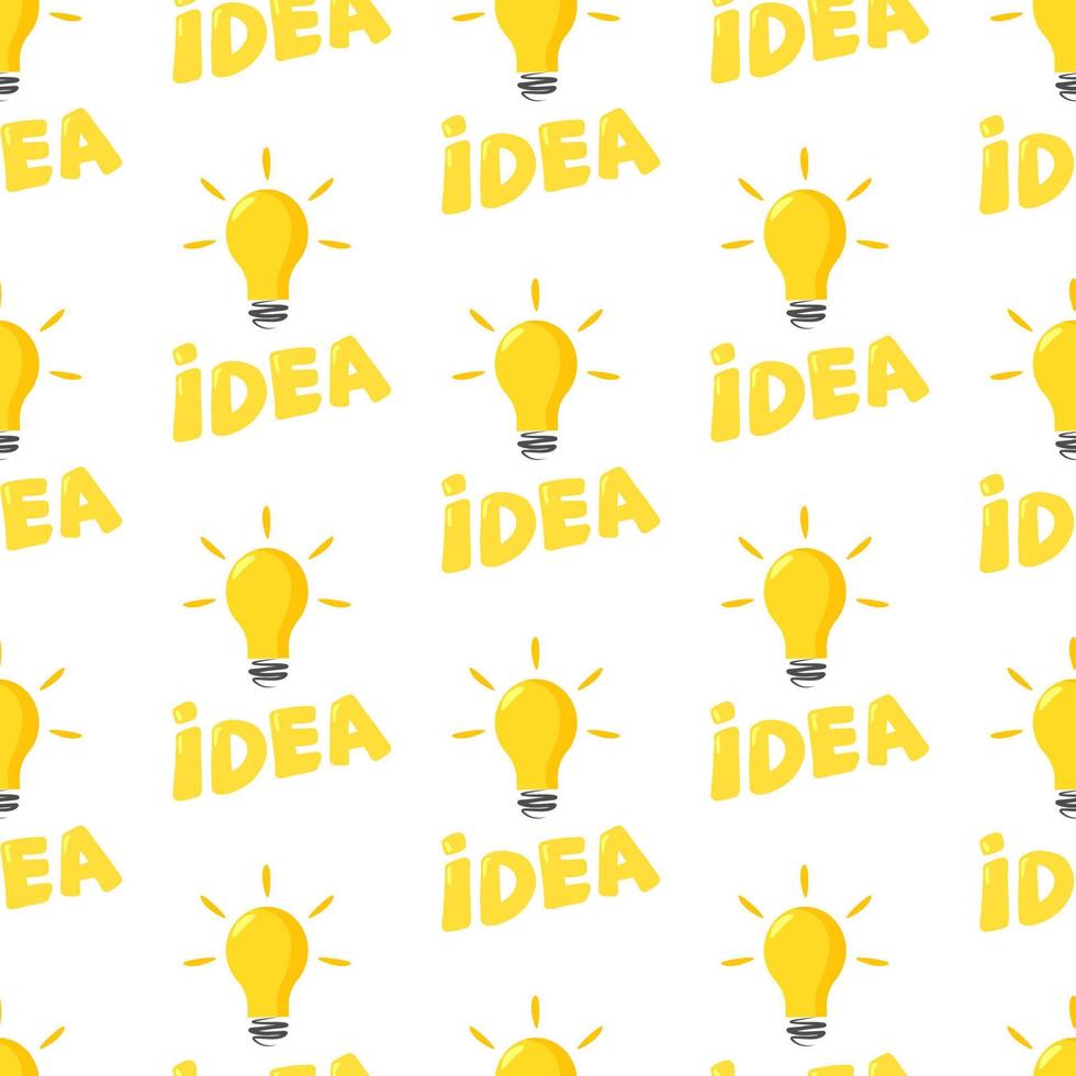 Concept idea, lamp creative sign, innovation. Simple business seamless pattern with lightbulb, concept for project management, marketing, creativity. Vector isolated illustration.