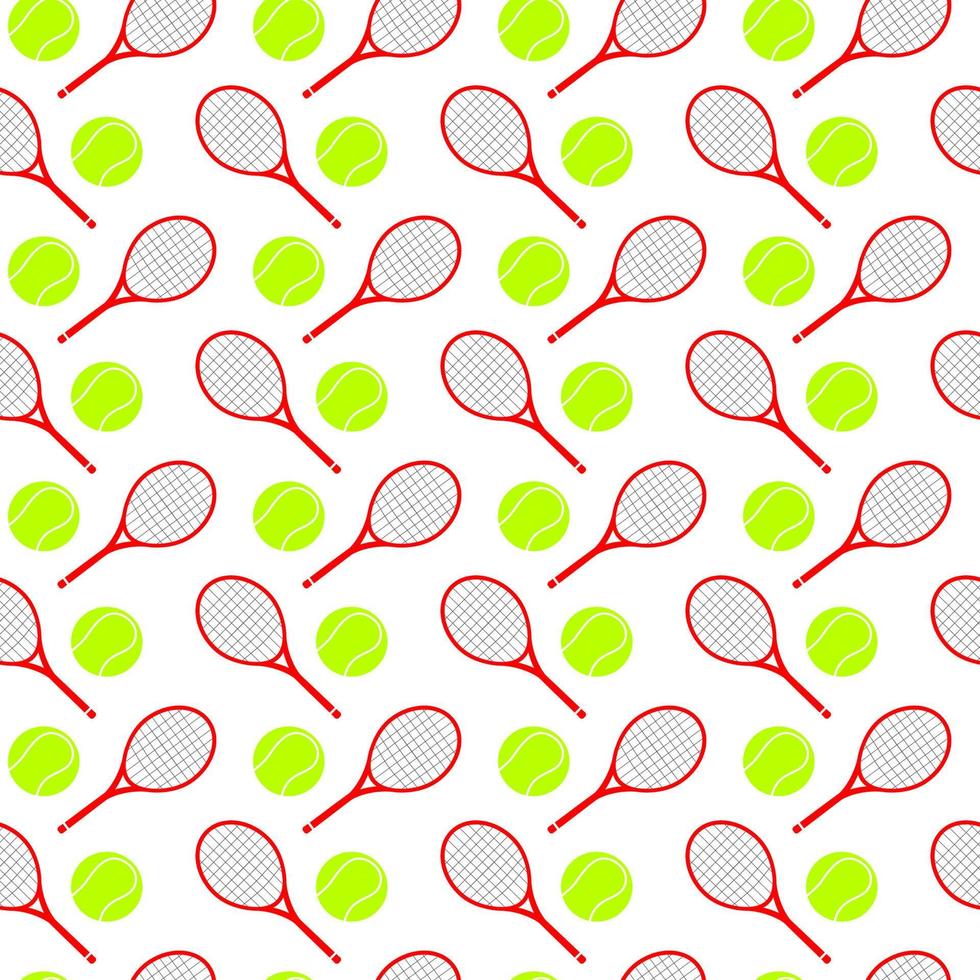 Big tennis racket and green ball seamless pattern isolated on white background vector. Cartoon doodle sport playing game equipment backdrop. vector