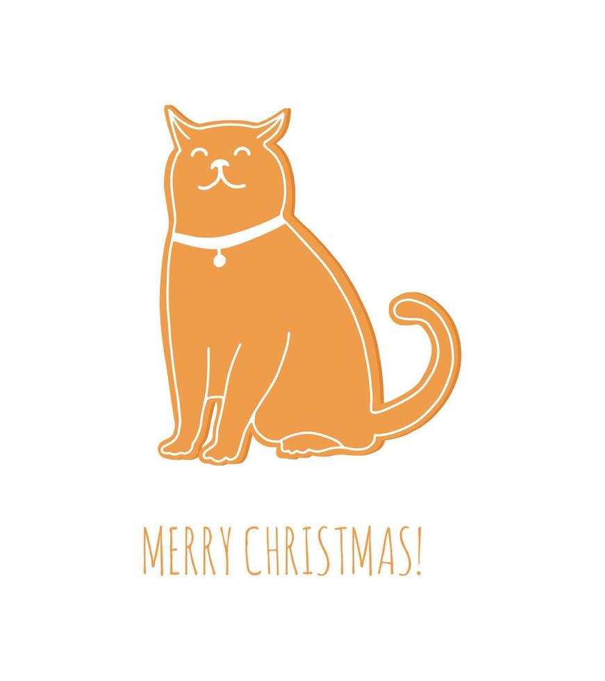 lindo gato galleta de jengibre, tarjeta de felicitación de feliz navidad aislada sobre fondo blanco. dulce comida tradicional. año nuevo 2023. vector