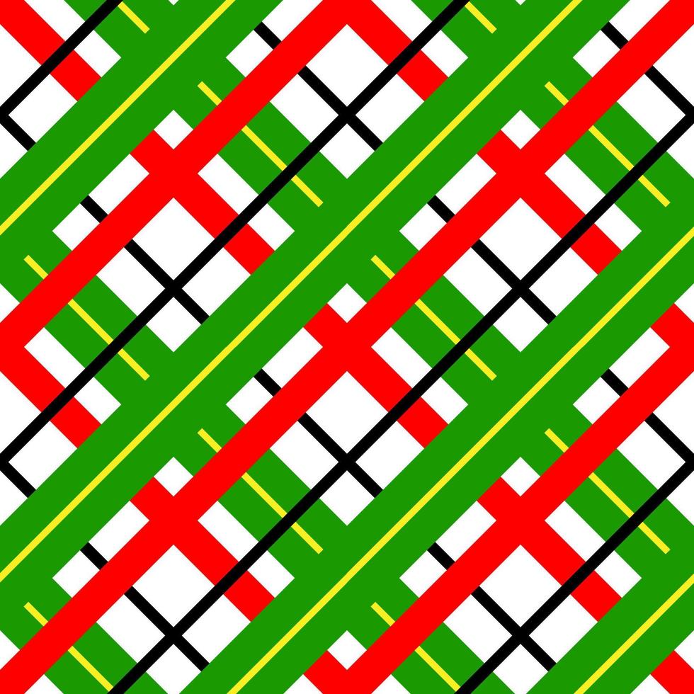 Christmas plaid seamless pattern. Vector fabric print template. Scottish style gingham ornament. Geometric striped carpet background. Checkered green, red and black backdrop.