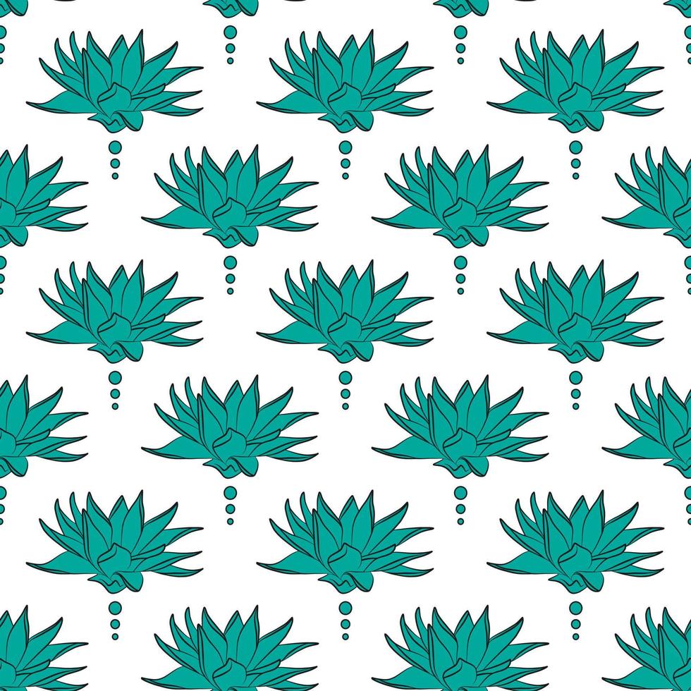 Floral seamless pattern with lotus flower. Botanical fabric print template. Vector illustration with blue line art flowers in a row. Elegant wallpaper design.