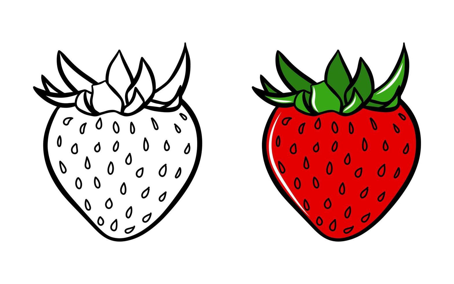 Sweet strawberry icon set isolated on white background. Vector outline silhouette, fruit food sketch drawing, doodle graphic logo design, flat cartoon dessert.