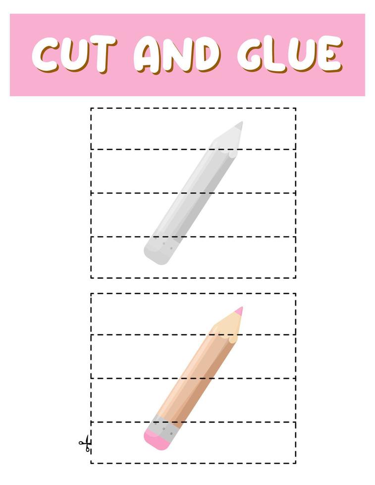 Cut and glue game for kids . Puzzles with an pencil. Children funny entertainment and amusement.Vector illustration. Cutting practice for preschoolers. vector