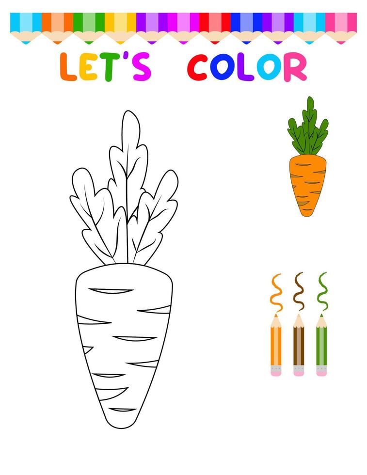 libro para colorear con una zanahoria.un juego de rompecabezas para la educación infantil y actividades al aire libre vector