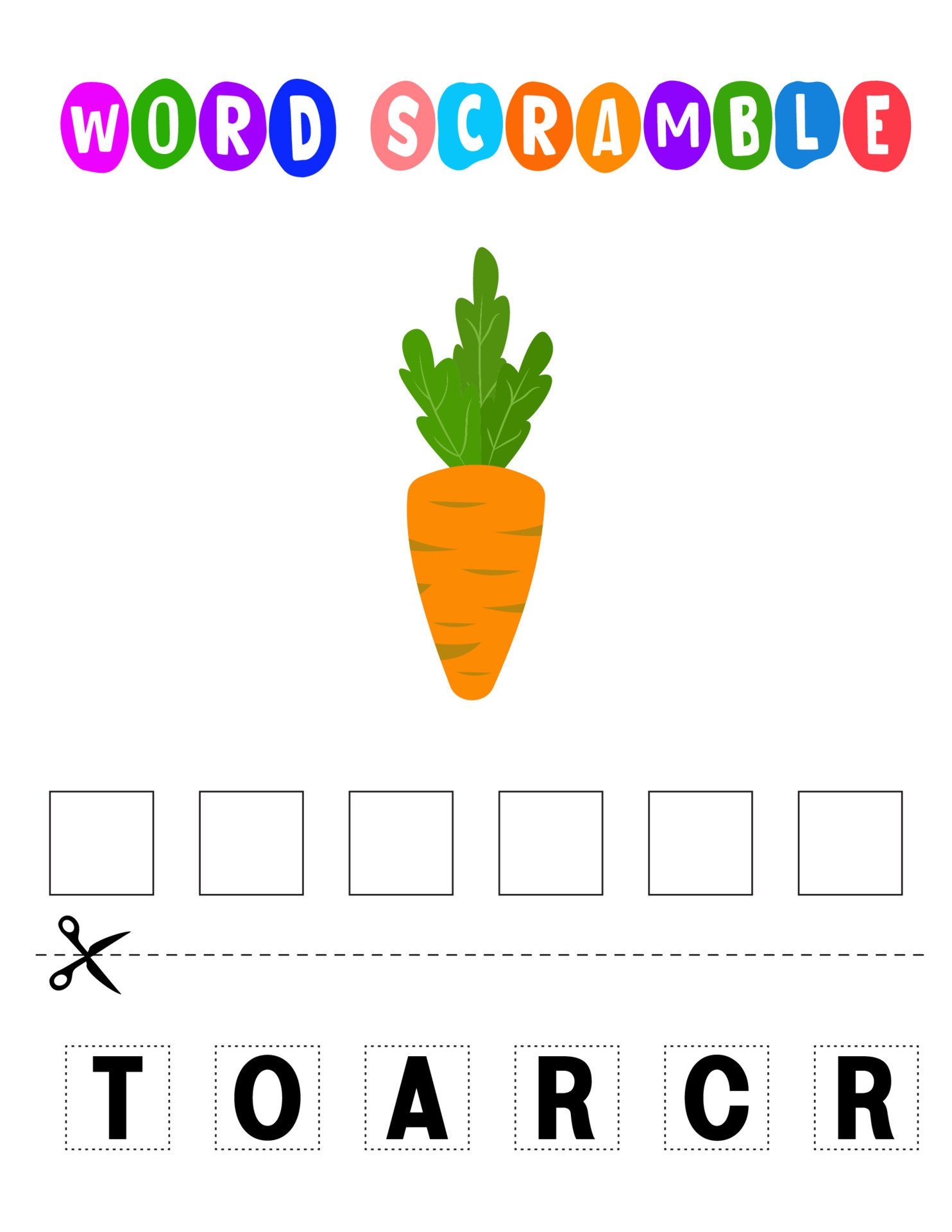Carrot Word scramble . Educational game for kids. English language