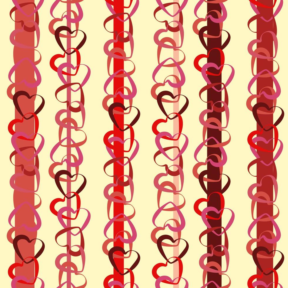 Valentine's Day Greeting card with a chain of transparent red hearts and striped background vector