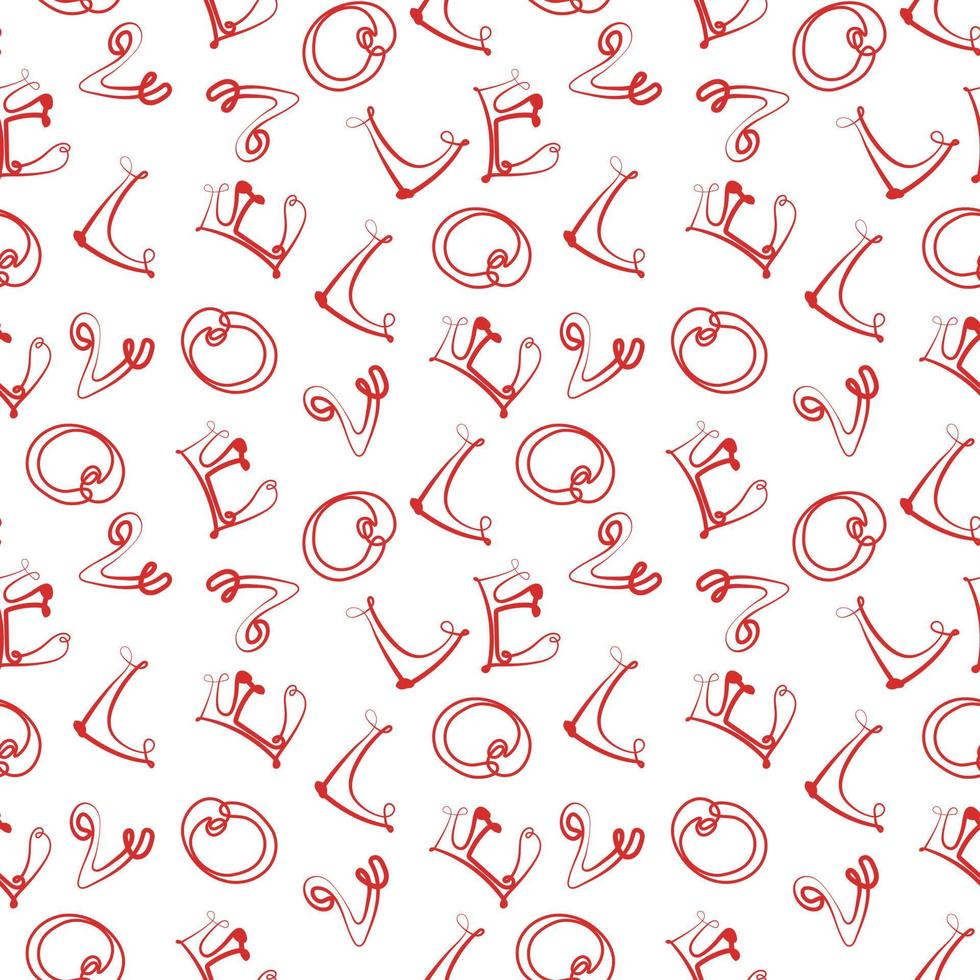 Valentine's Day greeting card from the repeated words love. I love each letter separately in chaos vector