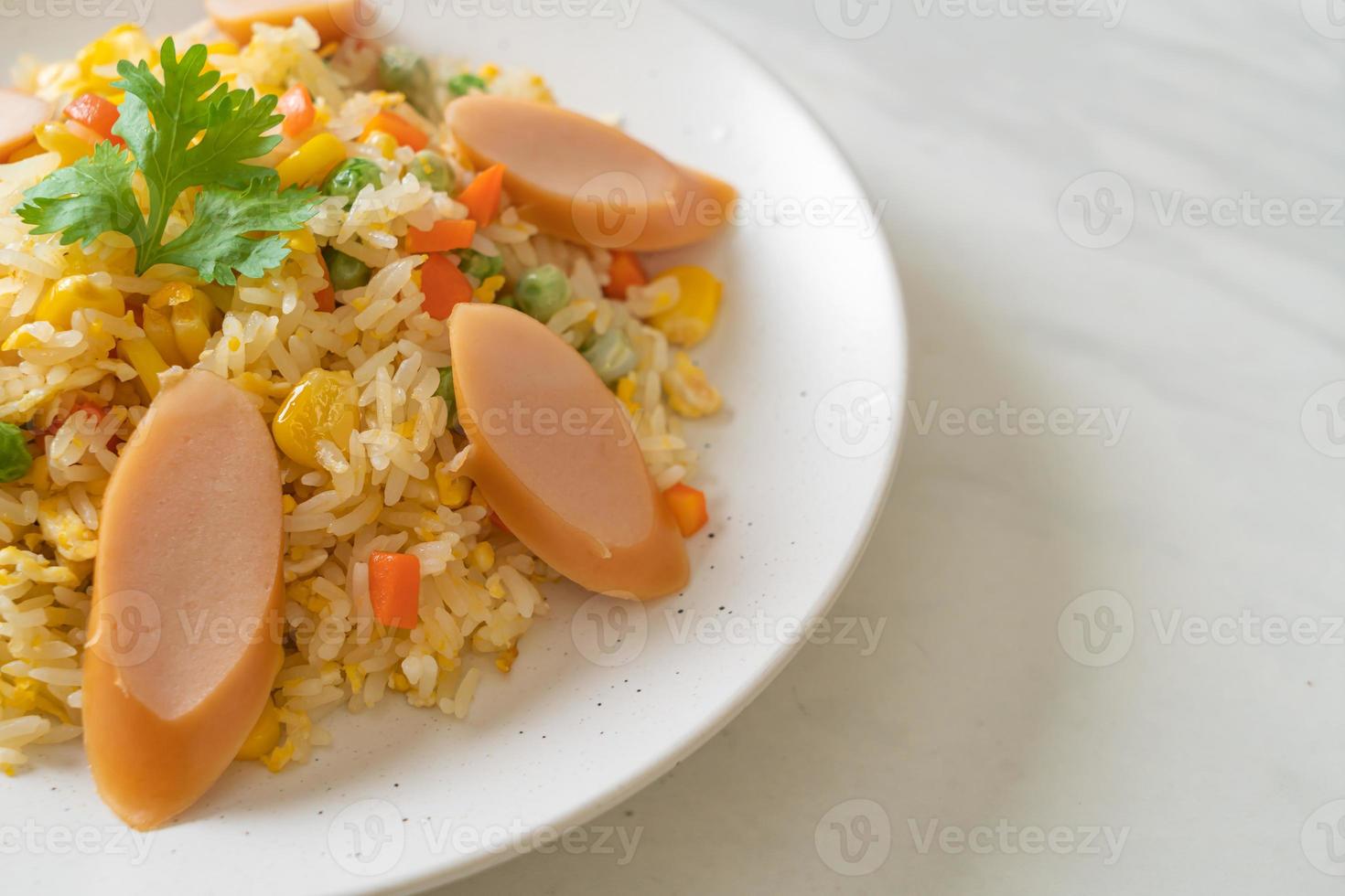 fried rice with sausage and mixed vegetable photo